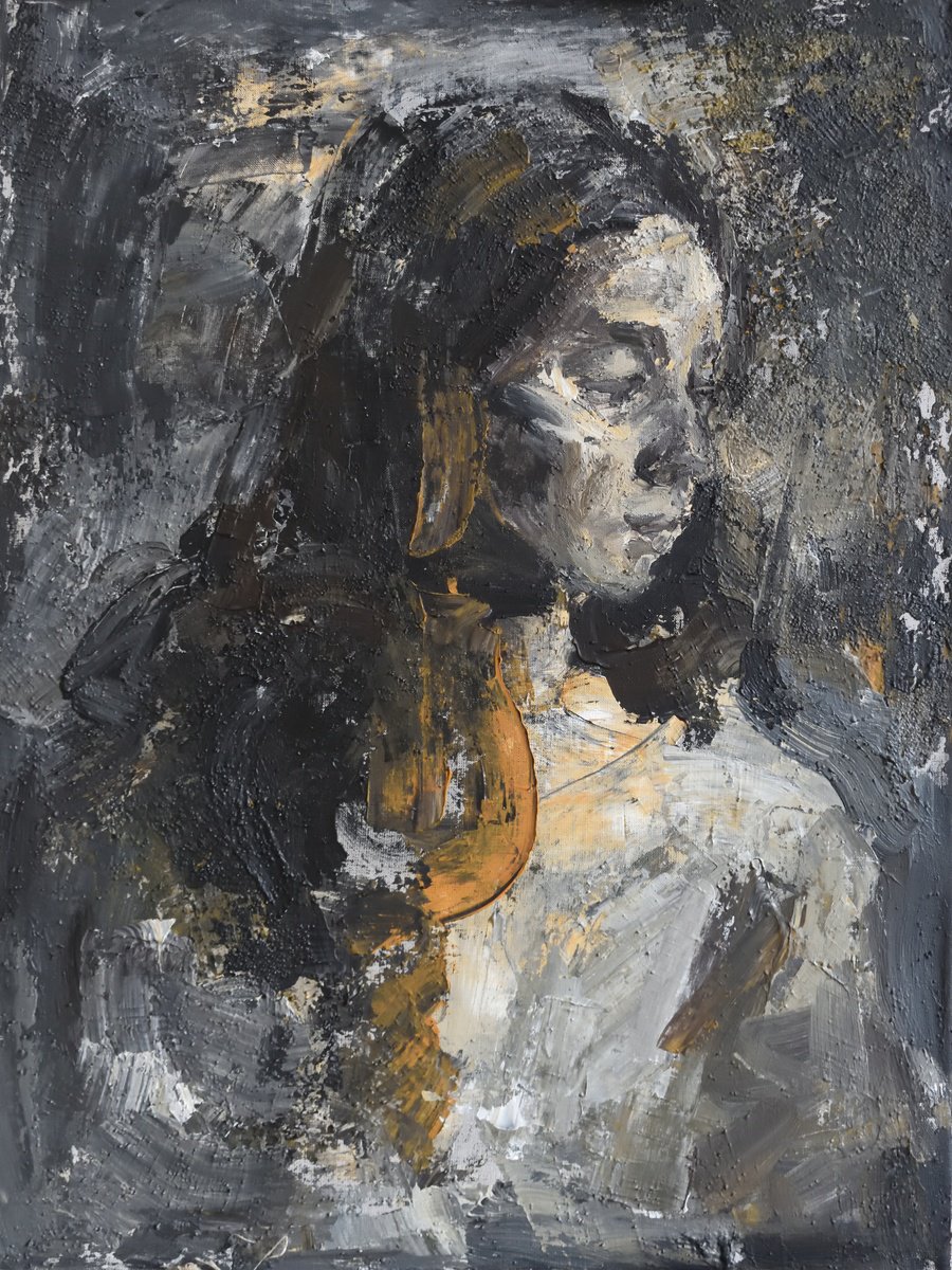 Impressionistic Portrait Acrylic Painting By Stanislava Cherkasova, 24 X 31", Image, Original Artwork