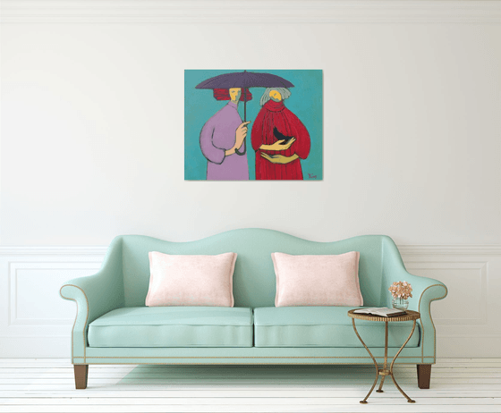 Two under an umbrella.