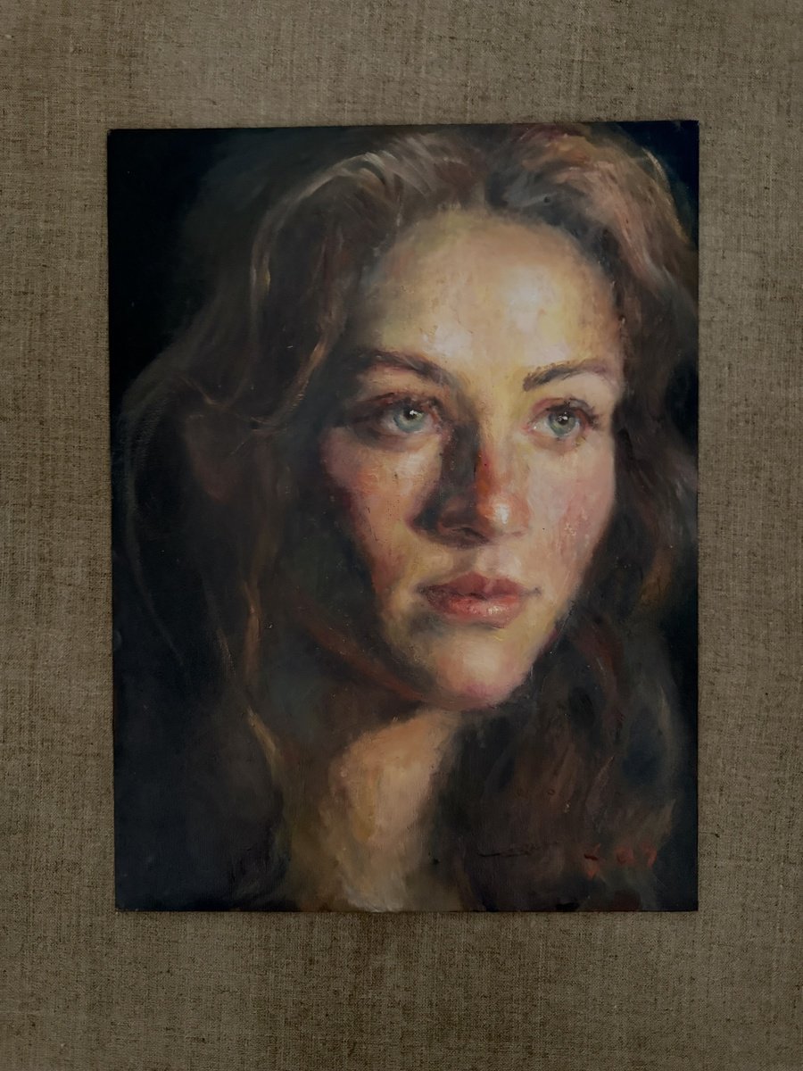 Portrait Oil Painting By Liubou Sas, 12 X 16", Golden Hour, Original Artwork