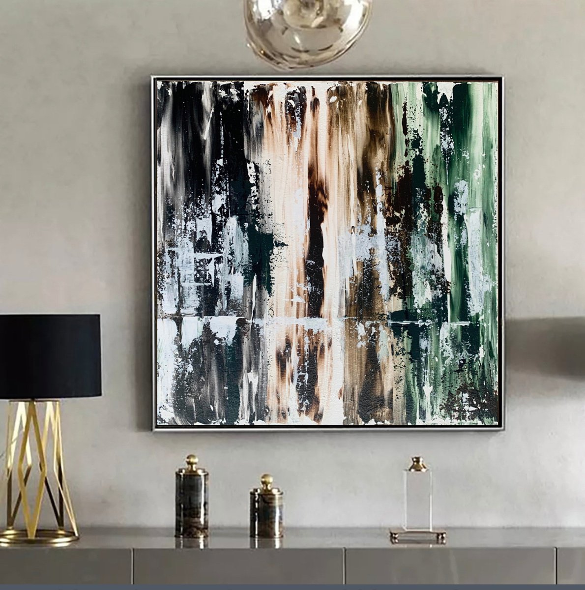 Organic Landscape Acrylic Painting By Tatiana Malinovscaia, 24 X 24", Between Shadows And Pines, Original Artwork