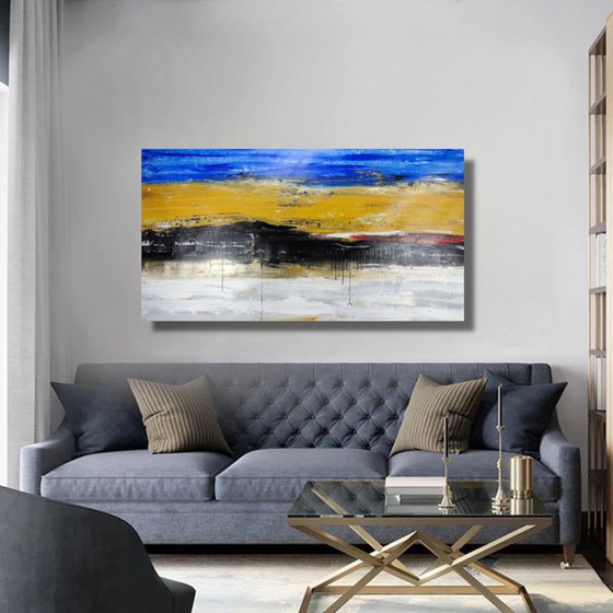 horizontal abstract/abstract landscape/original painting/oversized paintings/horizontal abstract painting size- 150x80 cm  title c730