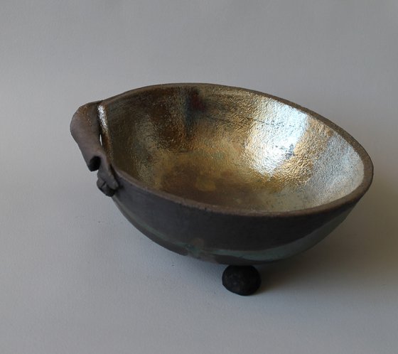 Raku Bowl with handle.