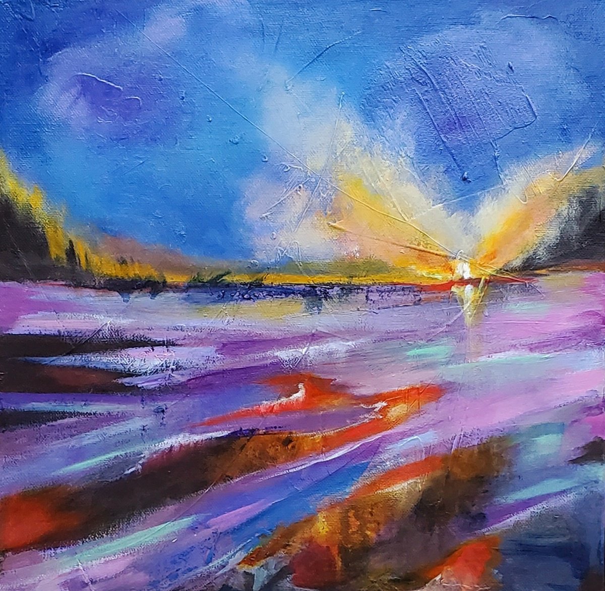 Impressionistic Landscape Oil Painting By Niyati Jiwani, 12 X 12", Purple Breeze, Original Artwork