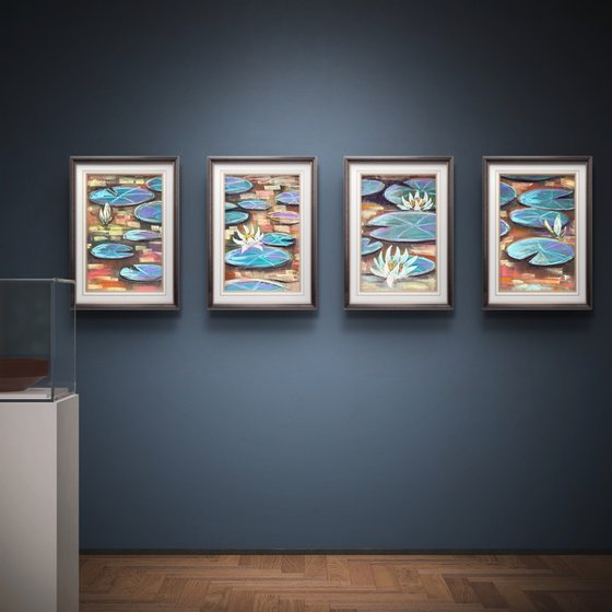 Water lilies Set of 4 Pastel