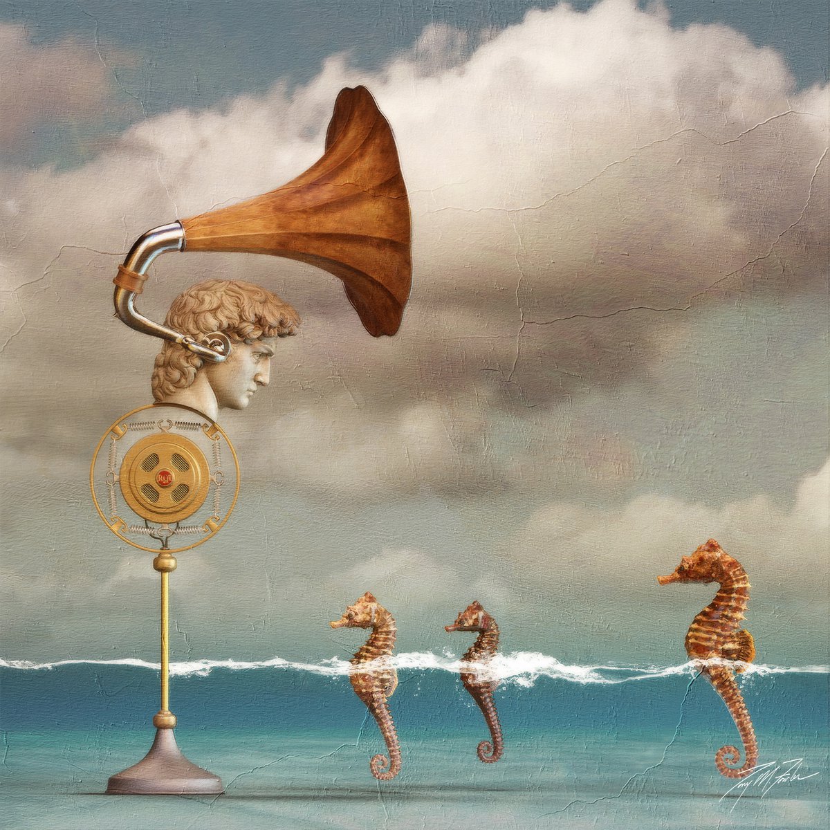 Surrealistic Animal Giclee Print By Tony Fowler, 29 X 29", Modulator And The Superfishuls, Original Artwork