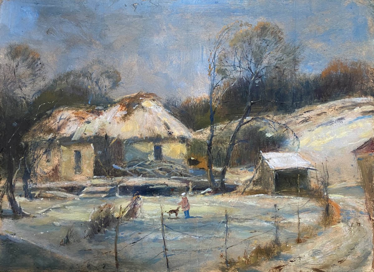 Impressionistic Landscape Oil Painting By Oleg And Alexander Litvinov, 10 X 14", Abandoned Courtyard, Original Artwork