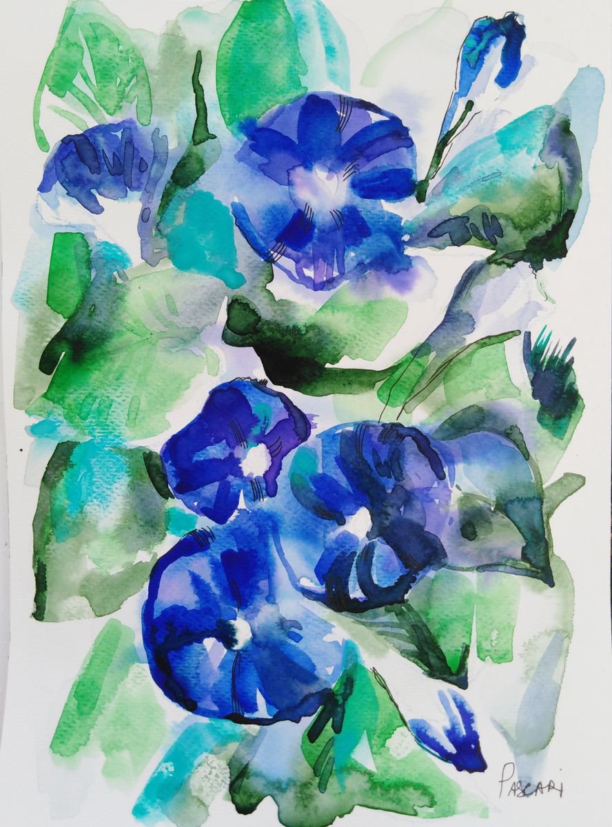 Impressionistic Botanical Watercolour By Olga Pascari, 7 X 9", Bella Di Notte -Mirabilis, Original Artwork