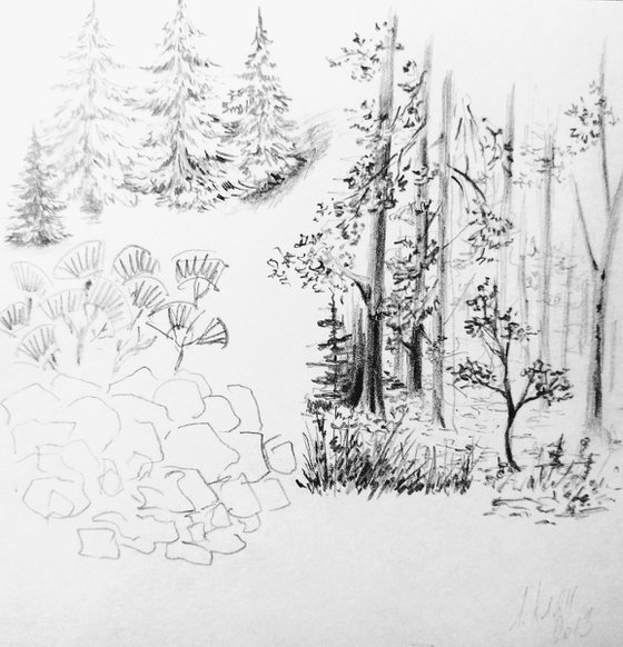Plein air. Sketch # 8. Original pencil drawing.