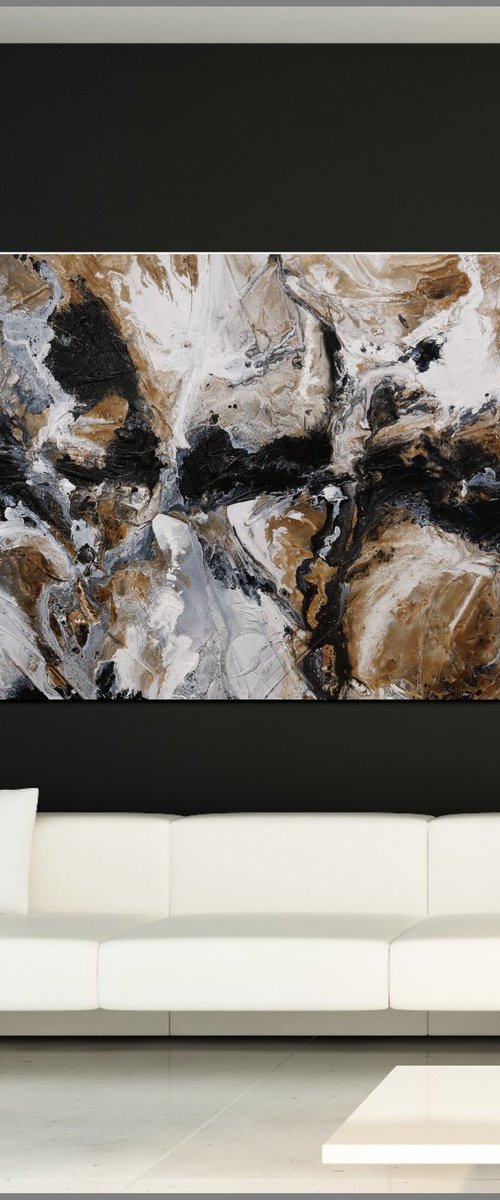 Peppered Raw 270cm x 120cm Oxide Black White Abstract Art by Franko