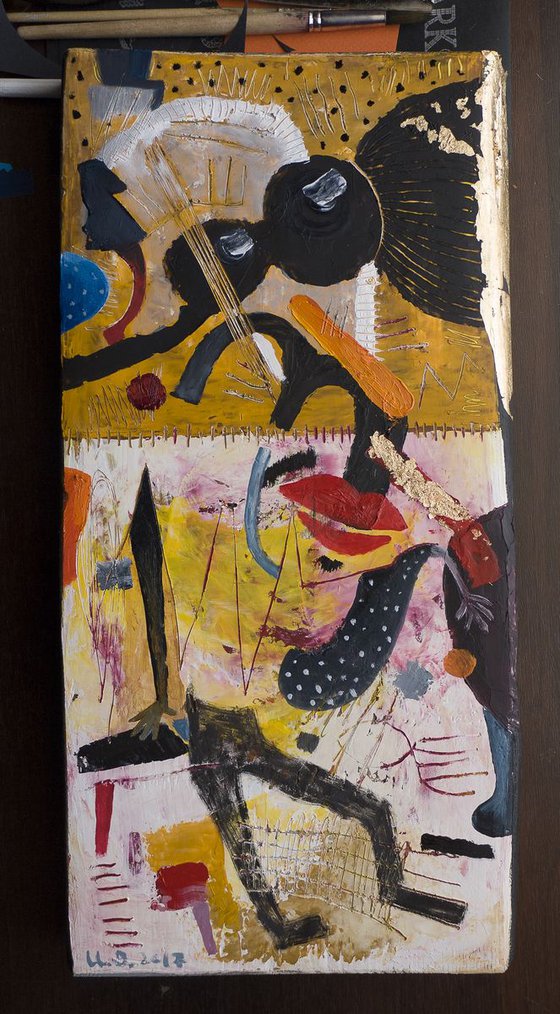 Hipster - Abstract Oil painting on wood board