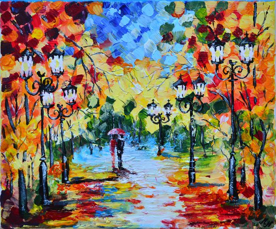 Lovers in the Park - Modern Impressionistic landscape