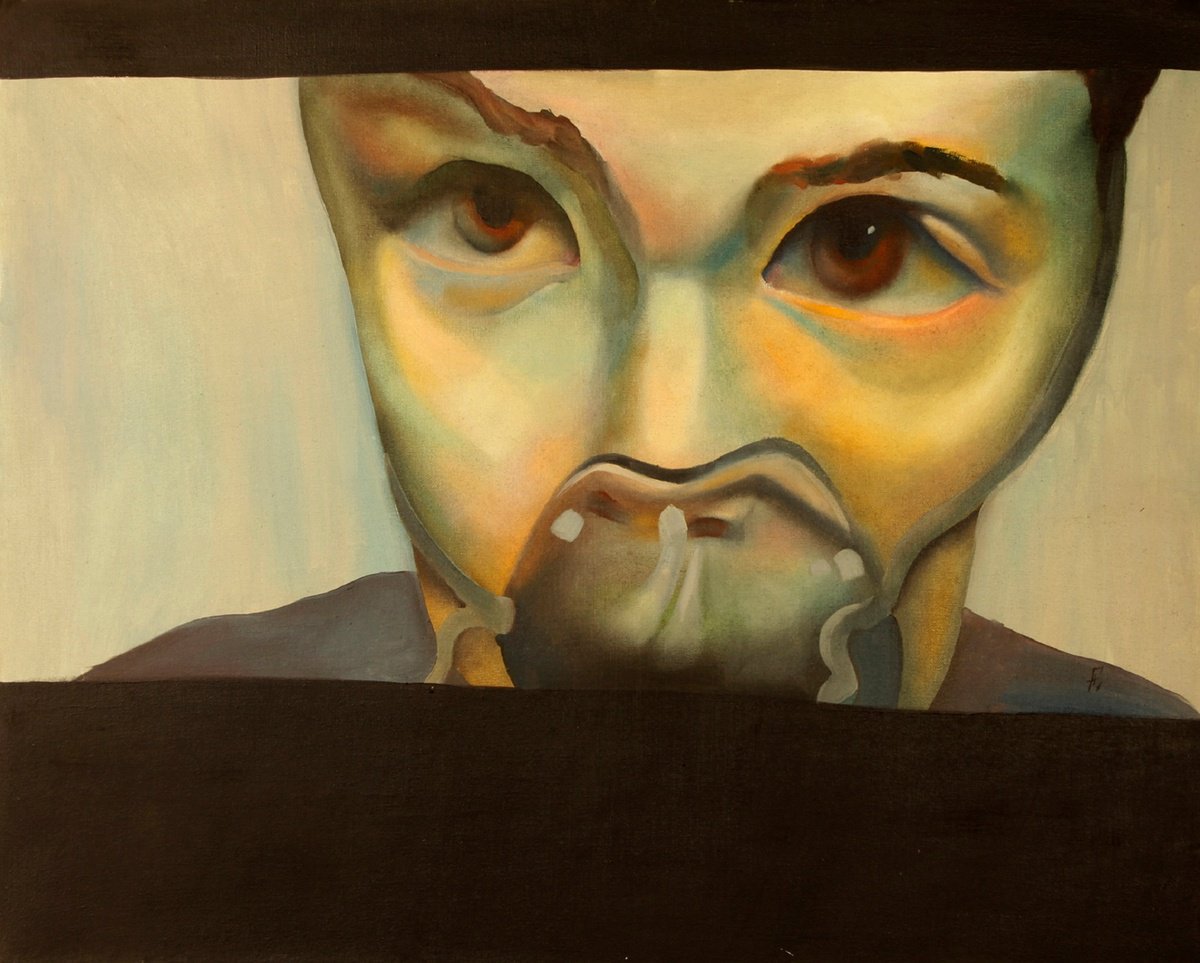 Impressionistic Portrait Acrylic Painting By Nikola Gulev, 36 X 29", "Behind", Original Artwork