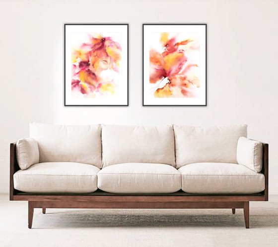 Abstract floral painting set "The beauty of passion"