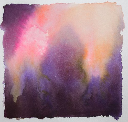 Abstract landscape - frozen dawn - violet and pink watercolor by Fabienne Monestier
