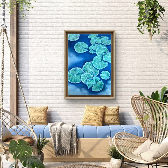 Water lilies on the water Pastel