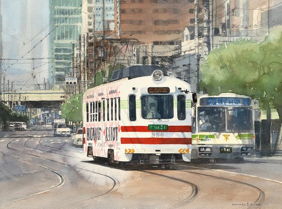 Trams and buses on urban tracks