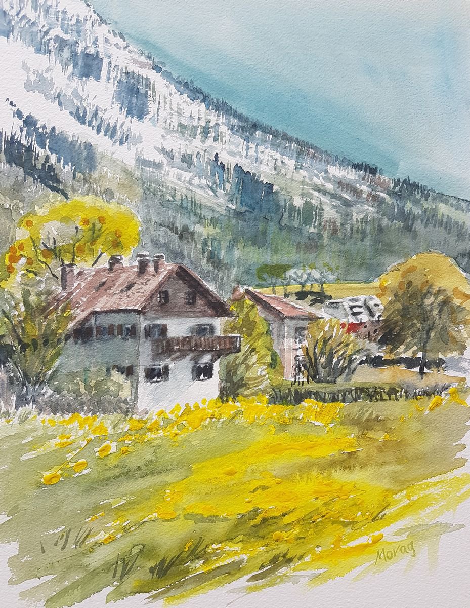 Impressionistic Landscape Watercolour By Morag Paul, 15 X 18", Late Snow, Original Artwork