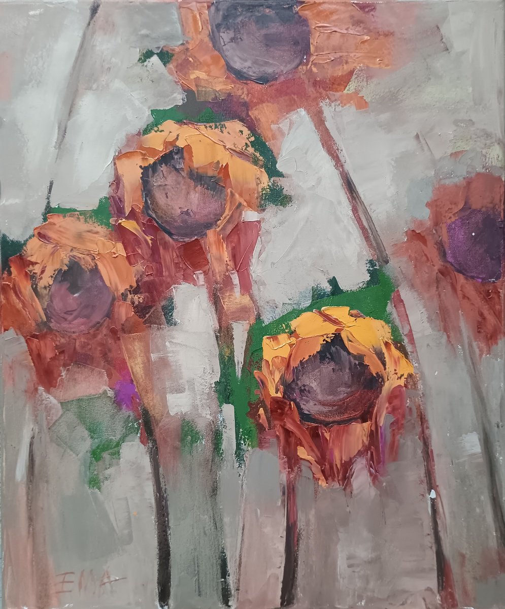 Expressive Botanical Oil Painting By Emilia Milcheva, 20 X 24, The Upholders, Original Artwork