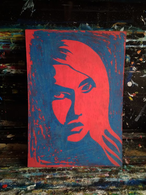 Red blue woman portrait