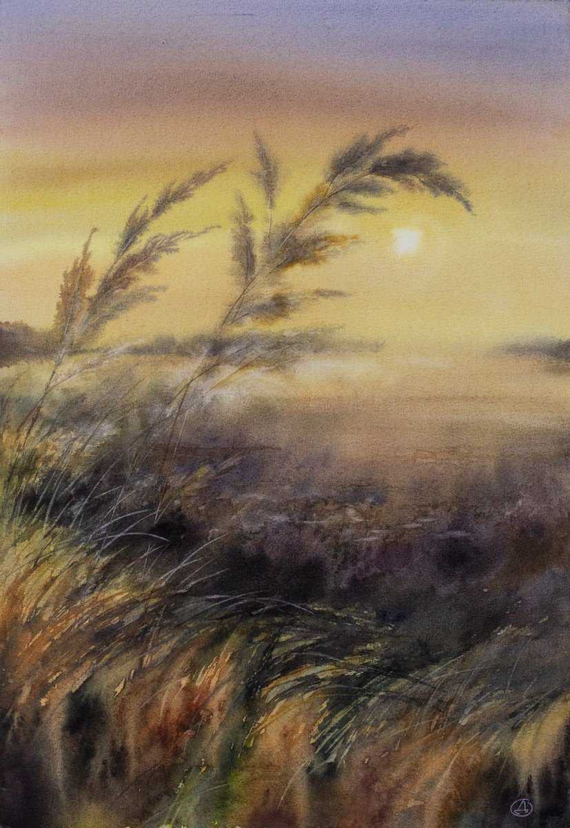 Impressionistic Landscape Watercolour By Oksana Duchenchuk, 15 X 22", A New Dawn, Original Artwork