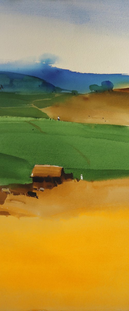 Composition with yellow blue and green by Prashant Prabhu