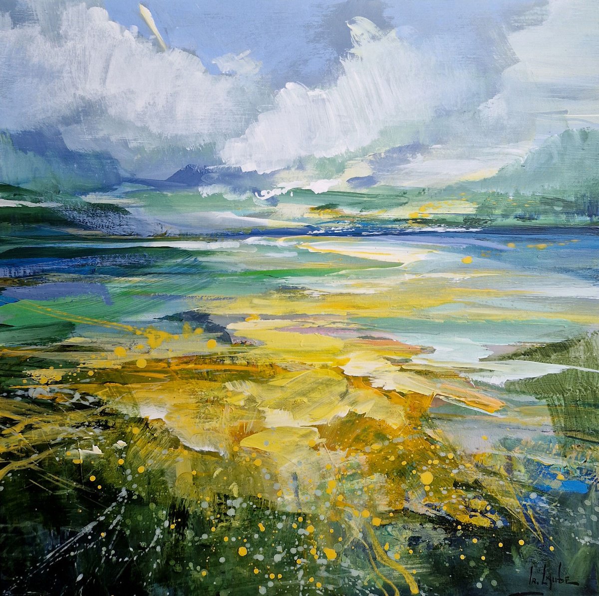 Impressionistic Landscape Acrylic Painting By Irina Laube, 20 X 20, Summer Landscape, Original Artwork