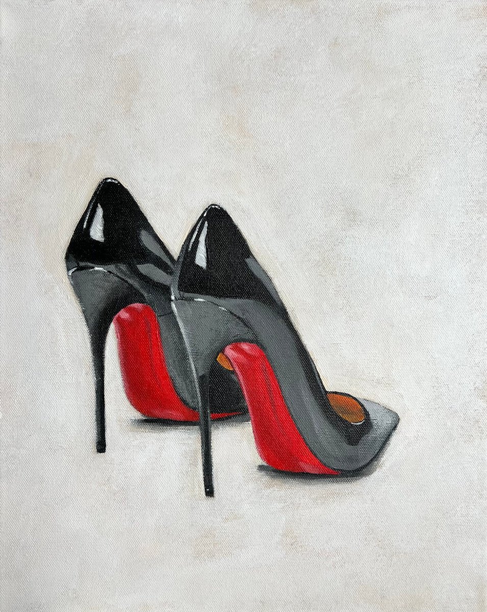 Photorealistic Still Life Acrylic Painting By Olesya Izmaylova, 13 X 16", Iconic Louboutin Red Soles, Original Artwork