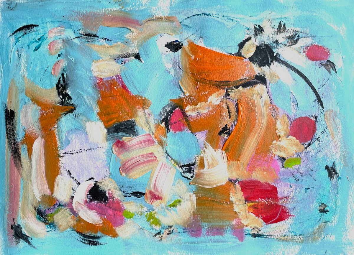 Organic Abstract Acrylic Painting By Christel Haag, 15 X 11, Liebelei, Original Artwork