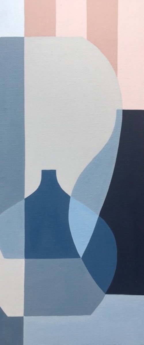 Blue Vases with Blush Stripes by Louise MacIntosh-Watson