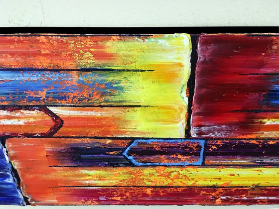 "Face Off" - FREE USA SHIPPING + Special Price - Original PMS Abstract Oil Painting On Canvas - 36" x 12"