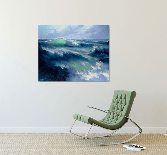 Morning Storm. Seascape scene. Ocean Painting.