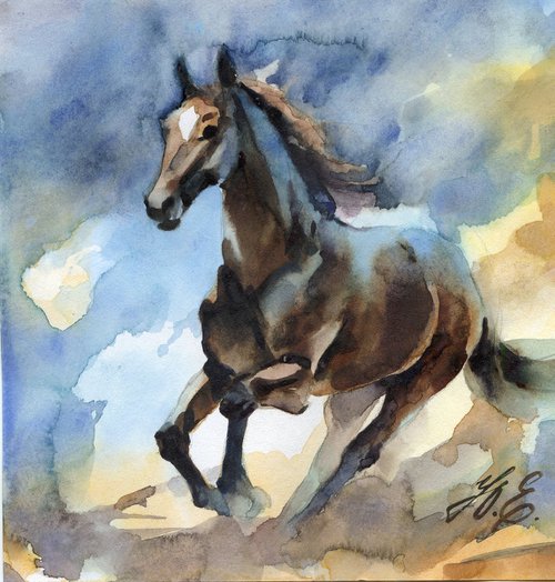 Running brown horse by Yulia Evsyukova