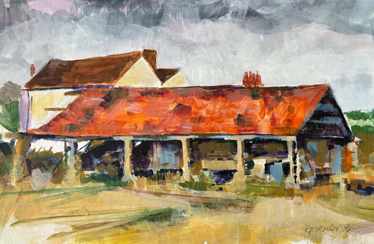 Impressionistic Cityscapes Acrylic Painting By Paul Gurney, 12 X 8", Old Barn, Original Artwork