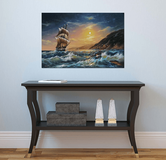 Restless sea -1 (60x90cm, oil painting)