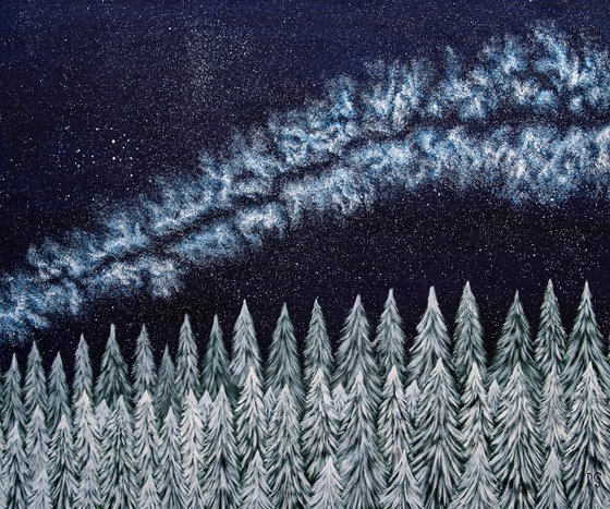 Starry night in winter woods