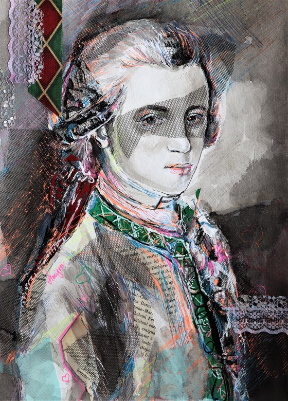 Wolfgang Amadeus Mozart - Portrait drawing on paper