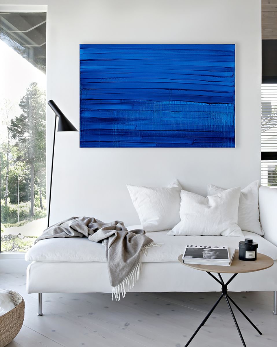 Geometric Abstract Oil Painting By Nataliia Sydorova, 47 X 31", Blue 3, Original Artwork