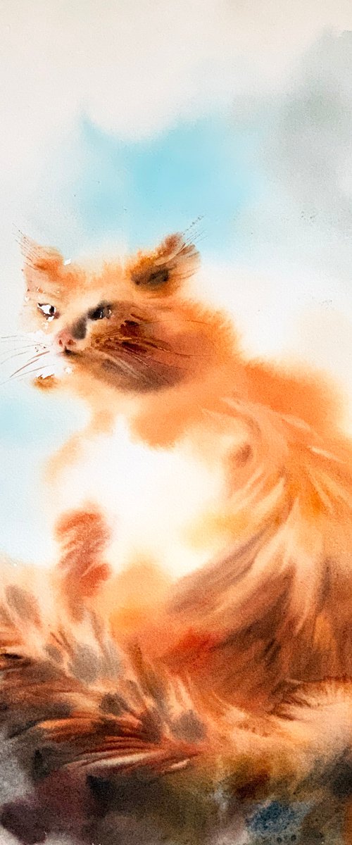 Ginger Cat Painting, Unfinished Cat by Sophie Rodionov