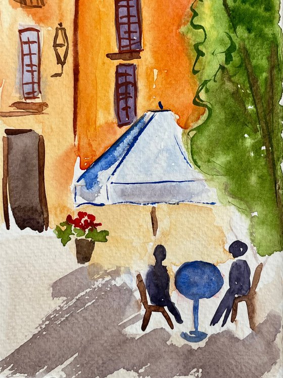 Rome Painting Cityscape Original Art Street Scene Small Watercolor Bar Artwork Cafe Home Wall Art 7 by 10" by Halyna Kirichenko