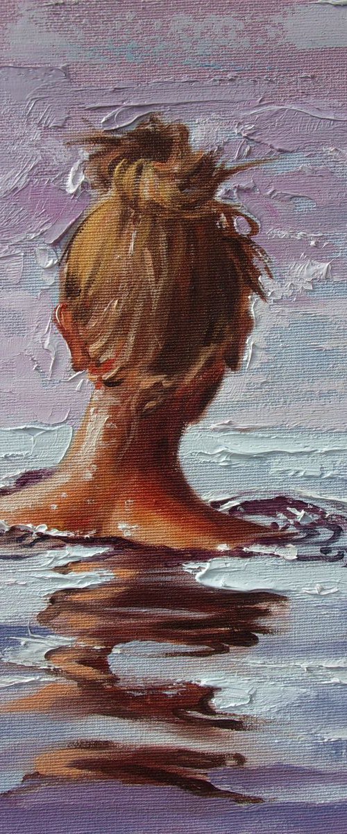 " SILENCE ... V " original painting SEA summer GIFT sea swimming by Monika Luniak