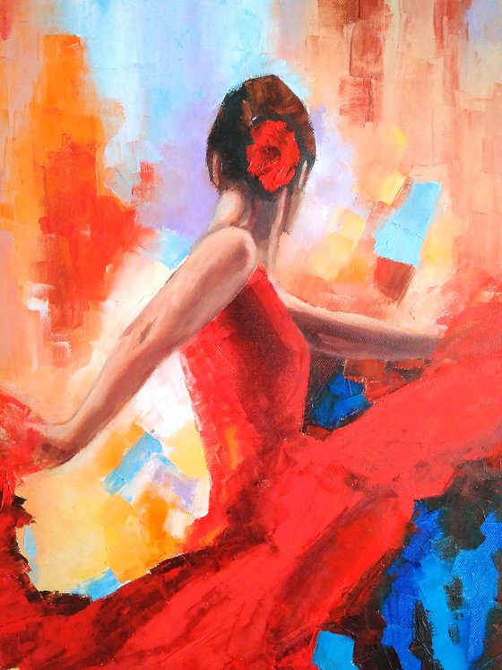 Flamenco dancer 4, Flamenco Dancer Painting Original Art Woman in Red Dress Artwork 40x50 cm ready to hang