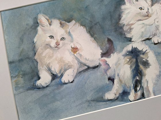 "Curious kittens" (watercolor painting for kids room)
