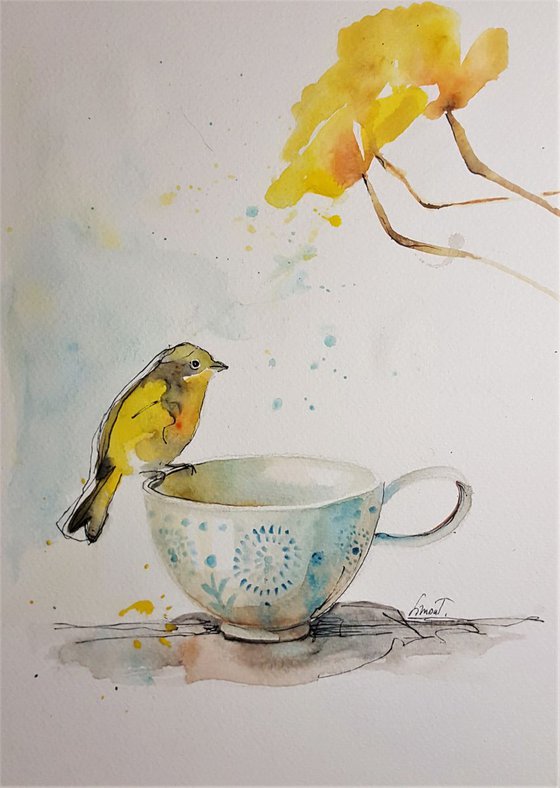 Canary with teacup.