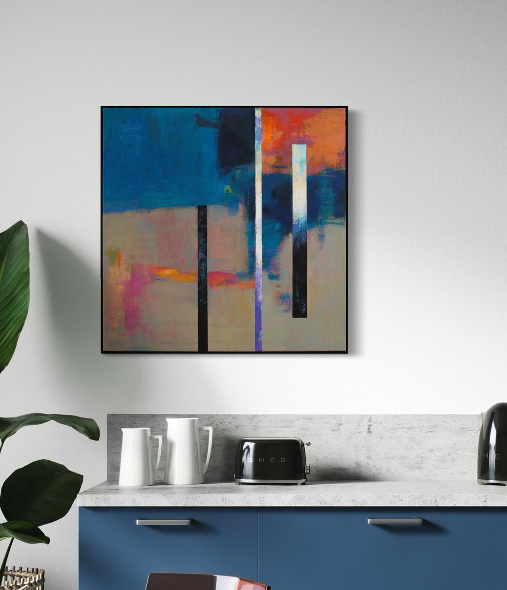 Abstract Oil Painting By Bo Kravchenko, 37 X 37, Linear Abstract #2, Original Artwork