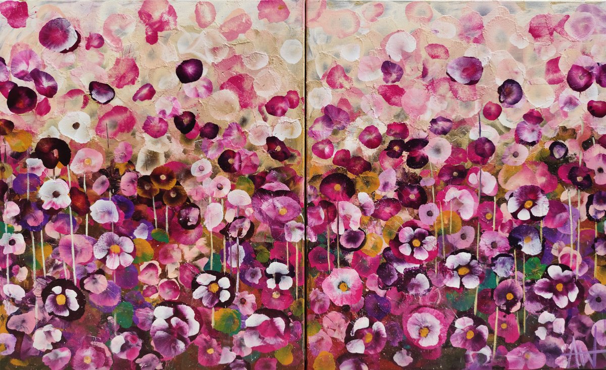 Abstract Botanical Acrylic Painting By Angie Wright, 39 X 24, Garden Rhapsody (Diptych), Original Artwork