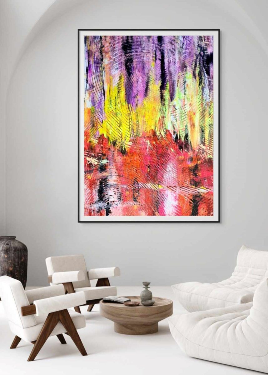 Expressive Abstract Acrylic Painting By Marian Gorin, 26 X 35", Autumn Serenade, Original Artwork
