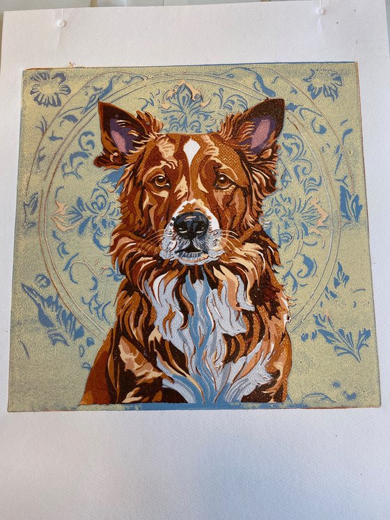 Dog – reduction linocut print