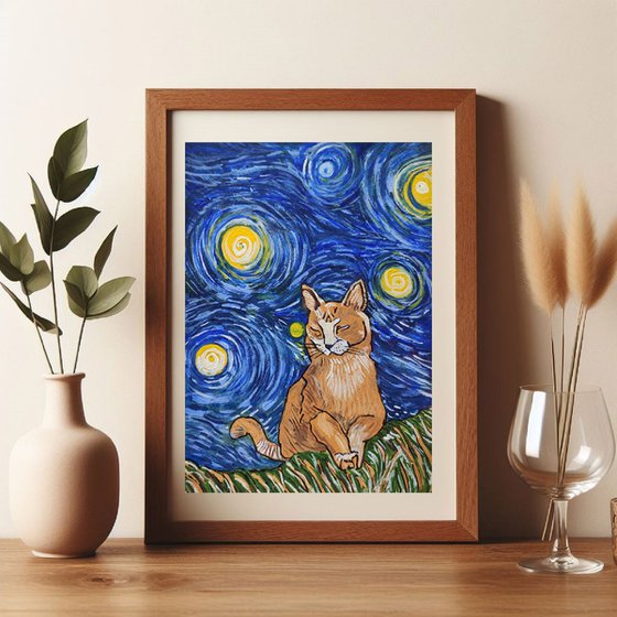 A cat on a starry night