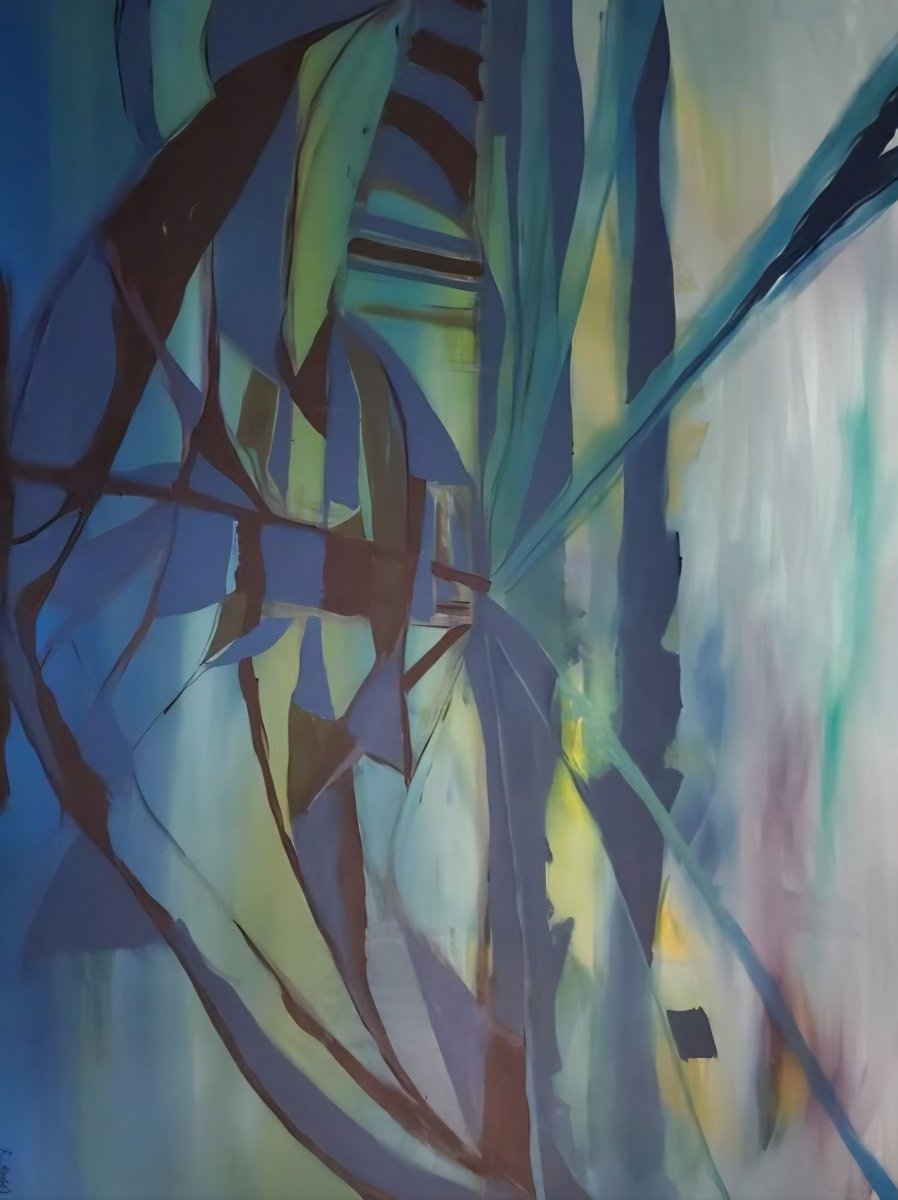 Abstract Oil Painting By Rebecca Hodel, 96 X 72", Gone Fishing, Original Artwork