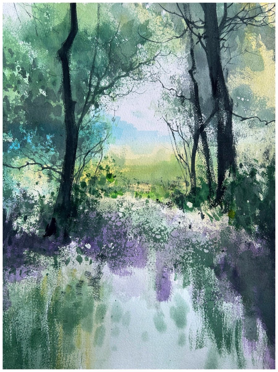 Impressionistic Landscape Watercolour By Nazar Grunyka, 12 X 15", Summer Landscape, Original Artwork